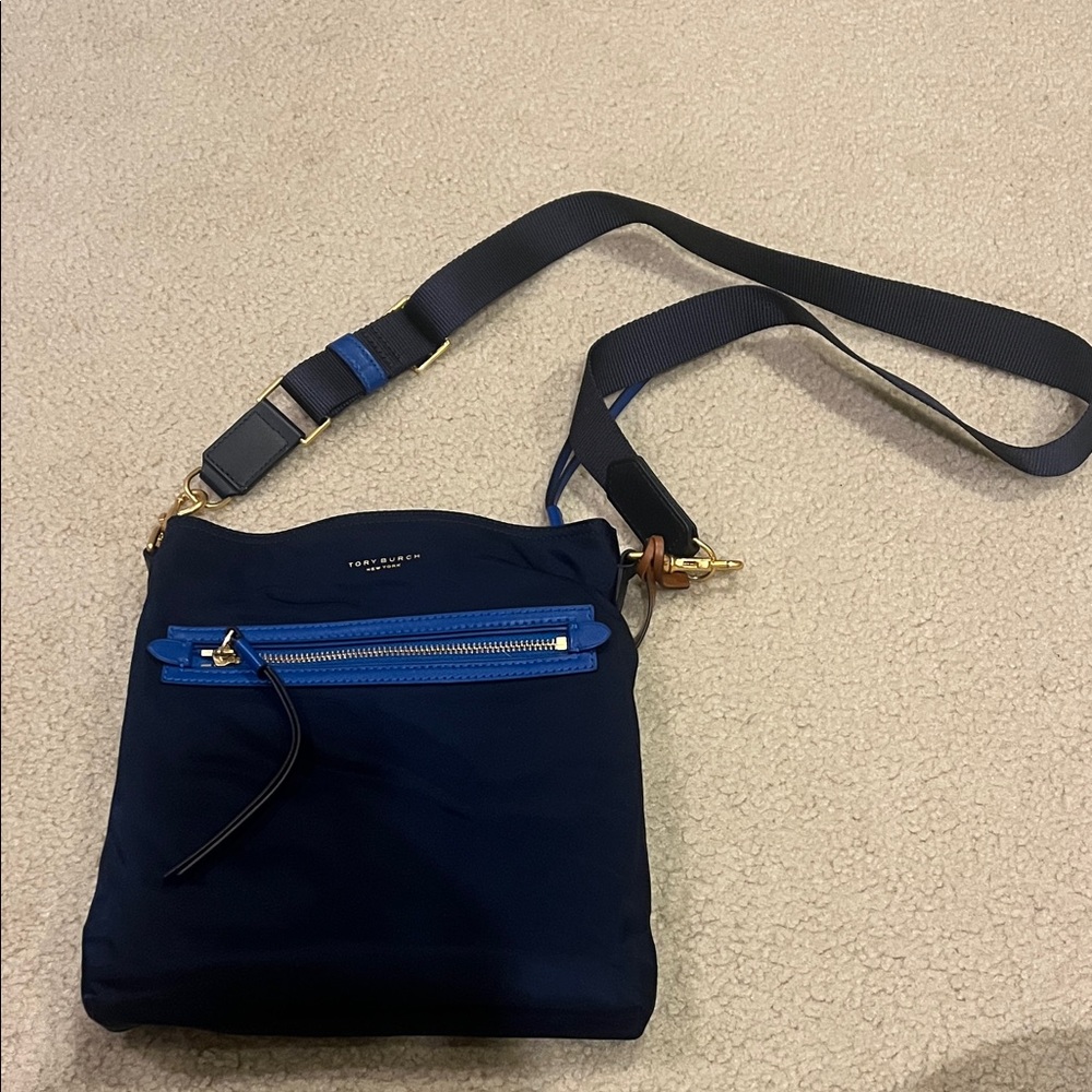 Tory Burch Blue Crossbody Bag with Gold Details